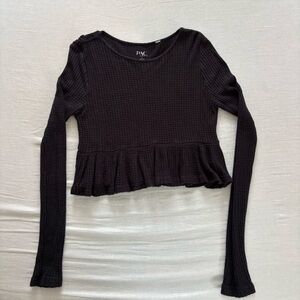 PacSun Black Textured Long Sleeve Crop Top